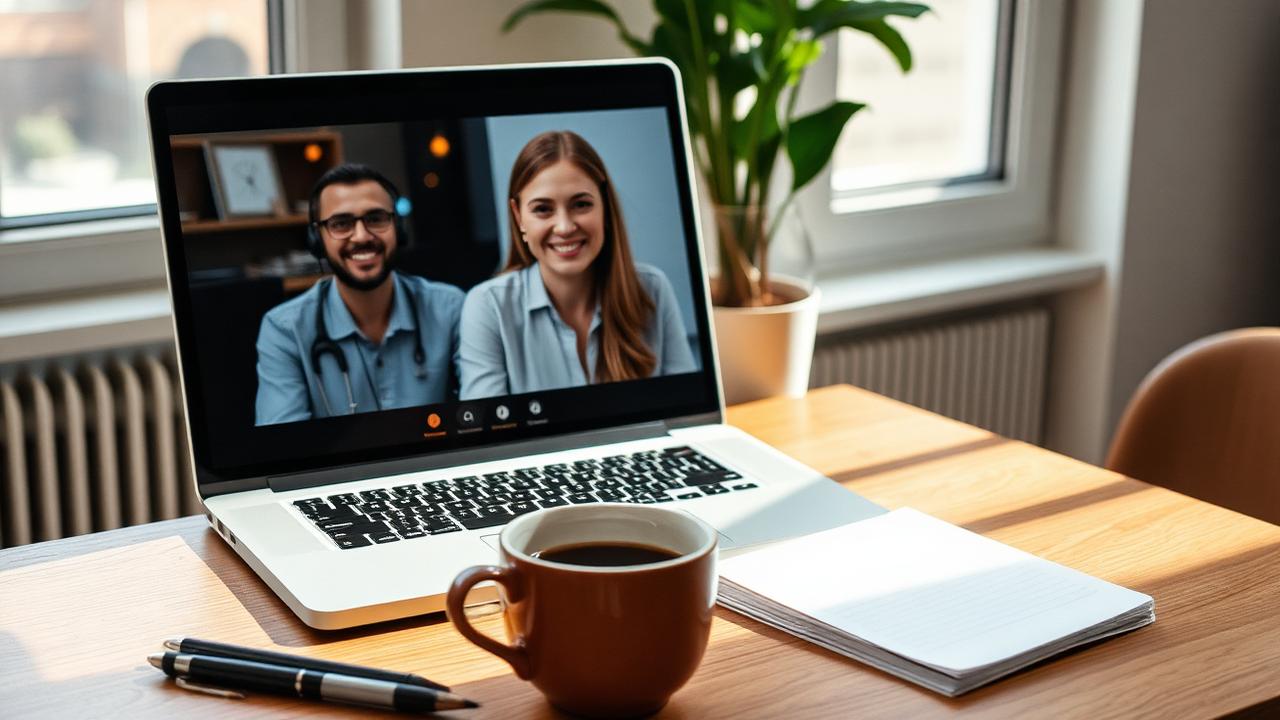 Remote video interview with a candidate on a laptop screen