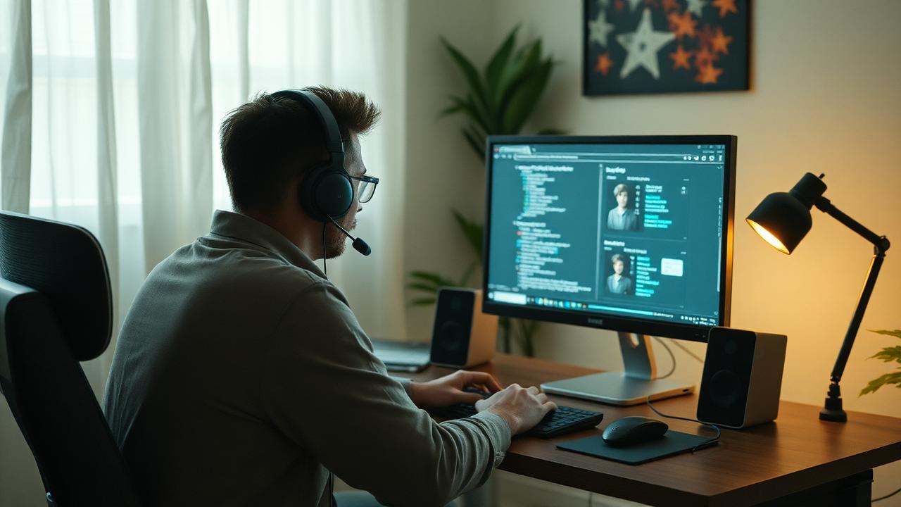 Person recording a screen walkthrough at a home office desk